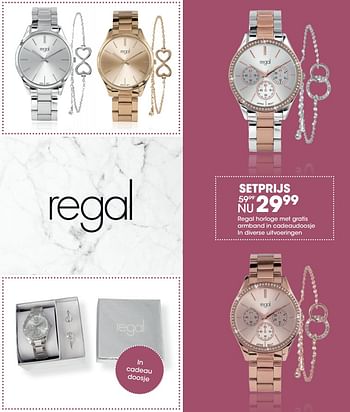 Promoties Regal horloge met gratis armband in cadeaudoosje in diverse uitvoeringen - Regal - Geldig van 19/09/2017 tot 12/11/2017 bij Lucardi