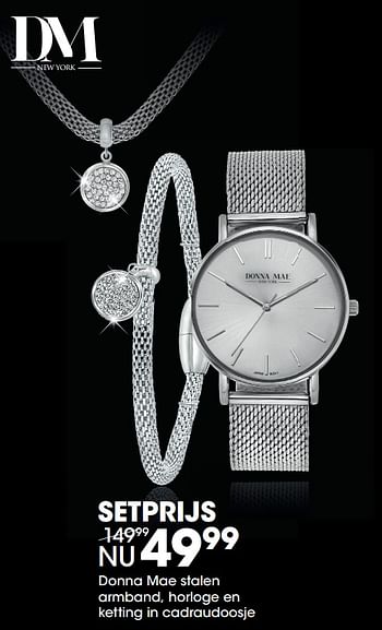 Promoties Donna mae stalen armband,horloge en ketting in cadeaudoosje - Donna Mae  - Geldig van 19/09/2017 tot 12/11/2017 bij Lucardi