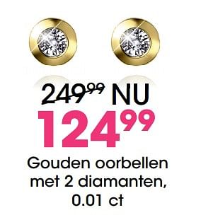 Promoties Gouden oorbellen met 2 diamanten - Huismerk - Lucardi - Geldig van 19/09/2017 tot 12/11/2017 bij Lucardi