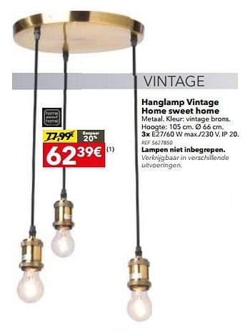 Promotions Hanglamp vintage home sweet home - Vintage - Valide de 26/09/2017 à 23/10/2017 chez BricoPlanit