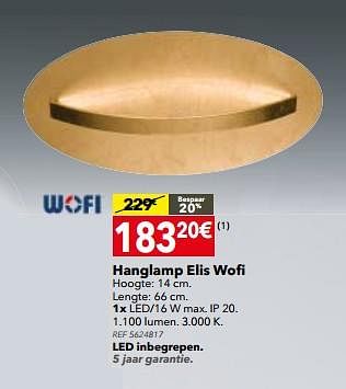 Promoties Hanglamp elis wofi - Wofi - Geldig van 26/09/2017 tot 23/10/2017 bij BricoPlanit