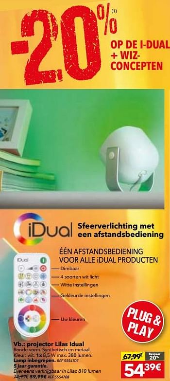 Promoties Projector lilas idual - IDUAL - Geldig van 26/09/2017 tot 23/10/2017 bij BricoPlanit