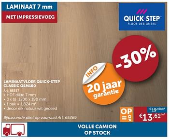 Promoties Laminaatvloer quick-step classic qsm100 - QuickStep - Geldig van 26/09/2017 tot 23/10/2017 bij Zelfbouwmarkt