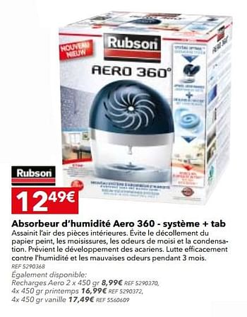 Promotions Absorbeur d`humidité aero 360 - systéme + tab - Rubson - Valide de 26/09/2017 à 23/10/2017 chez BricoPlanit