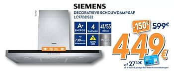 Promoties Siemens decoratieve schouwdampkap lc97bd532 - Siemens - Geldig van 28/09/2017 tot 28/10/2017 bij Krefel
