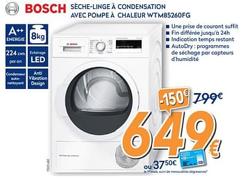 Promotions Bosch sèche-linge à condensation avec pompe à chaleur wtm85260fg - Bosch - Valide de 28/09/2017 à 28/10/2017 chez Krefel