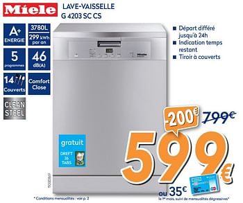 Promoties Miele lave-vaisselle g 4203 sc cs - Miele - Geldig van 28/09/2017 tot 28/10/2017 bij Krefel