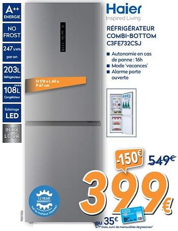 Promotions Haier réfrigérateur combi-bottom c3fe732csj - Haier - Valide de 28/09/2017 à 28/10/2017 chez Krefel