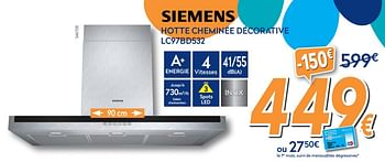 Promotions Siemens hotte cheminée décorative lc97bd532 - Siemens - Valide de 28/09/2017 à 28/10/2017 chez Krefel
