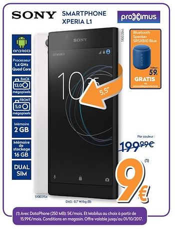 Promotions Sony smartphone xperia l1 - Sony - Valide de 28/09/2017 à 28/10/2017 chez Krefel