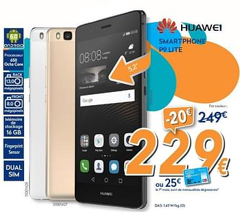 Promotions Huawei smartphone p9 lite - Huawei - Valide de 28/09/2017 à 28/10/2017 chez Krefel