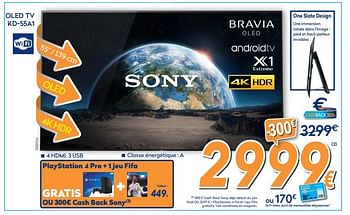 Promotions Sony oled tv kd-55a1 - Sony - Valide de 28/09/2017 à 28/10/2017 chez Krefel