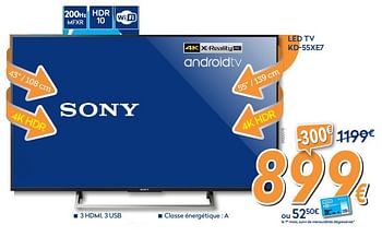 Promotions Sony led tv kd-55xe7 - Sony - Valide de 28/09/2017 à 28/10/2017 chez Krefel
