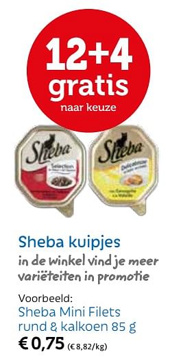 Promoties Sheba mini filets rund + kalkoen - Sheba - Geldig van 09/04/2018 tot 22/04/2018 bij Aveve