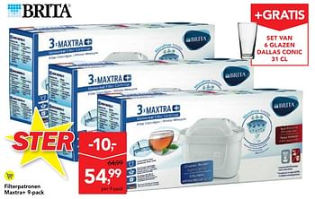 Promotions Filterpatronen maxtra+ 9-pack - Brita - Valide de 04/10/2017 à 17/10/2017 chez Makro