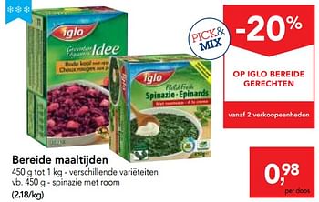 Promoties Bereide maaltijden verschillende variëteiten - Iglo - Geldig van 04/10/2017 tot 17/10/2017 bij Makro