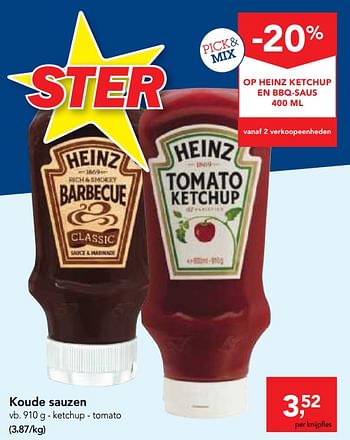 Promoties Koude sauzen ketchup - tomato - Heinz - Geldig van 04/10/2017 tot 17/10/2017 bij Makro
