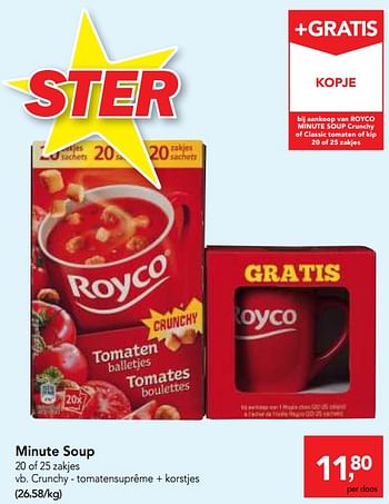 Promotions Minute soup crunchy - tomatensuprême + korstjes - Royco - Valide de 04/10/2017 à 17/10/2017 chez Makro