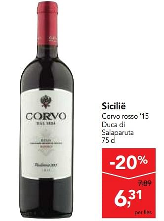Promotions Sicilië corvo rosso `15  duca di salaparuta - Vins rouges - Valide de 04/10/2017 à 17/10/2017 chez Makro