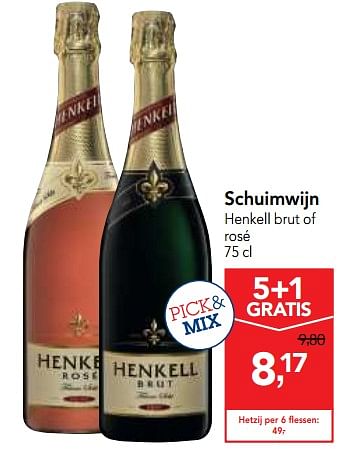 Promoties Schuimwijn henkell brut of rosé - Schuimwijnen - Geldig van 04/10/2017 tot 17/10/2017 bij Makro