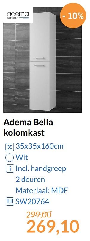 Promoties Adema bella kolomkast - Adema sanitair - Geldig van 01/10/2017 tot 31/10/2017 bij Sanitairwinkel