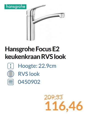 Promoties Hansgrohe focus e2 keukenkraan rvs look - Hansgrohe - Geldig van 01/10/2017 tot 31/10/2017 bij Sanitairwinkel