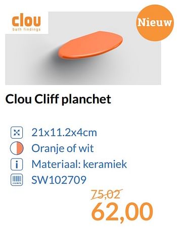 Promoties Clou cliff planchet - Clou - Geldig van 01/10/2017 tot 31/10/2017 bij Sanitairwinkel