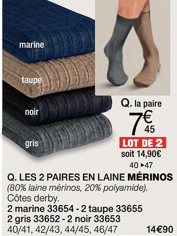Promotions Les 2 paires en laine mérinos - Produit Maison - Damart - Valide de 21/09/2017 à 21/12/2017 chez Damart