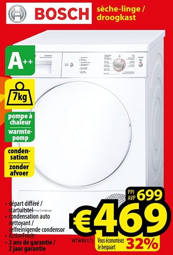 Promoties Bosch séche-linge - droogkast wtw84171 - Bosch - Geldig van 29/09/2017 tot 31/10/2017 bij ElectroStock