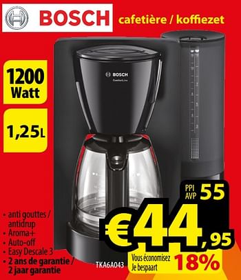 Promoties Bosch cafetiére - koffiezet tka6a043 - Bosch - Geldig van 29/09/2017 tot 31/10/2017 bij ElectroStock