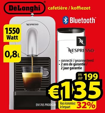 Promotions Delonghi cafetiére - koffiezet en1705 prodigio - Delonghi - Valide de 29/09/2017 à 31/10/2017 chez ElectroStock