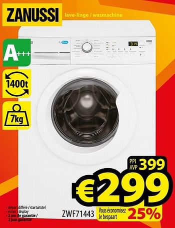 Promoties Zanussi lave-linge - wasmachine zwf71443 - Zanussi - Geldig van 29/09/2017 tot 31/10/2017 bij ElectroStock