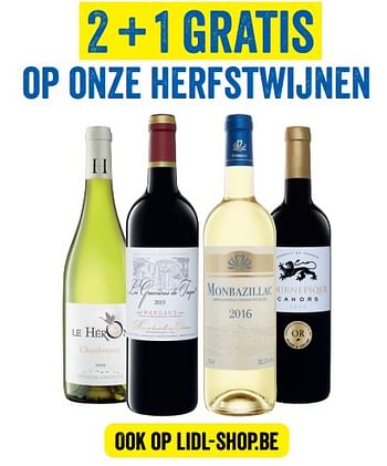 Promoties 2 + 1 gratis op onze herfstwijnen - Rode wijnen - Geldig van 09/10/2017 tot 14/10/2017 bij Lidl