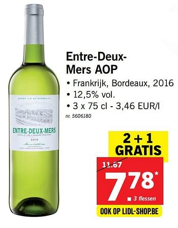 Promoties Entre-deux-mers aop - Witte wijnen - Geldig van 09/10/2017 tot 14/10/2017 bij Lidl
