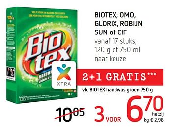 Promoties Biotex, omo, glorix, robijn sun of cif - Biotex - Geldig van 05/10/2017 tot 18/10/2017 bij Spar (Colruytgroup)
