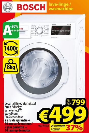 Promotions Bosch lave-linge - wasmachine wat28460 - Bosch - Valide de 29/09/2017 à 31/10/2017 chez ElectroStock