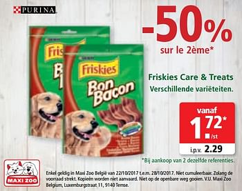Promoties Friskies care + treats - Purina - Geldig van 22/10/2017 tot 28/10/2017 bij Maxi Zoo