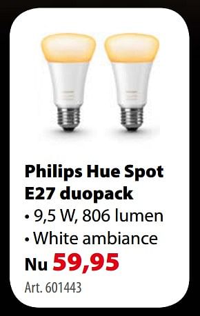 Promotions Philips hue spot e27 duopack - Philips - Valide de 11/10/2017 à 23/10/2017 chez Gamma