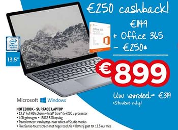 Promoties Microsoft notebook - surface laptop - Microsoft - Geldig van 19/09/2017 tot 31/10/2017 bij Exellent