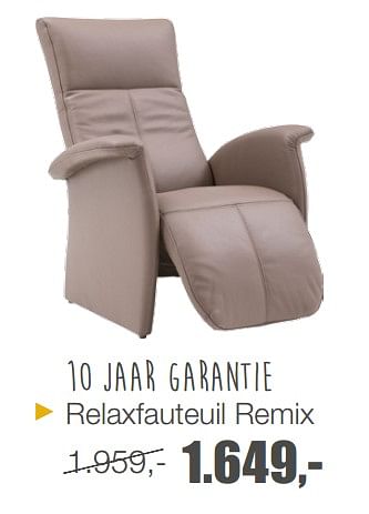 Promoties Relaxfauteuil remix - Huismerk - Goossens Wonen & Slapen - Geldig van 02/10/2017 tot 15/10/2017 bij Goossens Wonen & Slapen