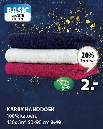 Promoties Karby handdoek - Huismerk - Jysk - Geldig van 02/10/2017 tot 15/10/2017 bij Jysk