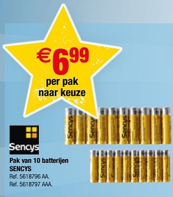 Promoties Pak van 10 batterijen sencys - Sencys - Geldig van 10/10/2017 tot 23/10/2017 bij Brico