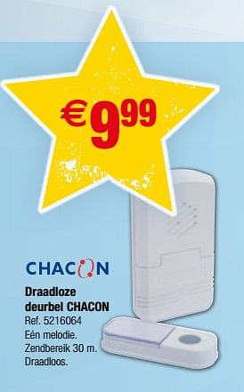 Promoties Draadloze deurbel chacon - Chacon - Geldig van 10/10/2017 tot 23/10/2017 bij Brico