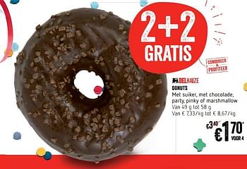Promotions Donuts met suiker, met chocolade, party, pinky of marshmallow - Produit Maison - Delhaize - Valide de 05/10/2017 à 11/10/2017 chez Delhaize