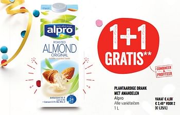 Promotions Plantaardige drank met amandelen alpro - Alpro - Valide de 05/10/2017 à 11/10/2017 chez Delhaize