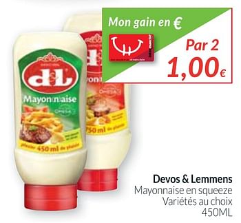 Promotions Devos + lemmens mayonnaise en squeeze variétés au choix - Devos Lemmens - Valide de 01/10/2017 à 31/10/2017 chez Intermarche