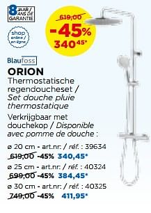 Promotions Orion thermostatische regendoucheset - set douche pluie thermostatique - Blaufoss - Valide de 02/10/2017 à 29/10/2017 chez X2O