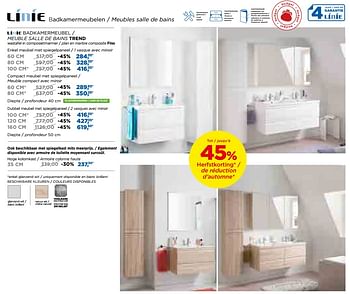 Promoties Linie badkamermeubel - meuble salle de bains trend - Linie - Geldig van 02/10/2017 tot 29/10/2017 bij X2O