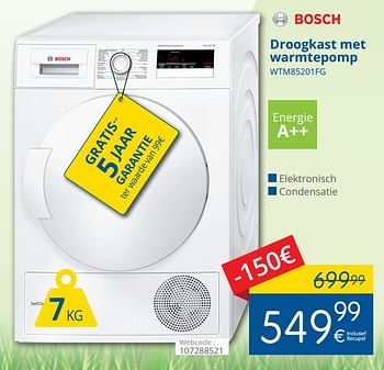Promoties Bosch droogkast met warmtepomp wtm85201fg - Bosch - Geldig van 02/10/2017 tot 31/10/2017 bij Eldi