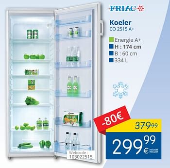 Promoties Friac koeler co 2515 a+ - Friac - Geldig van 02/10/2017 tot 31/10/2017 bij Eldi